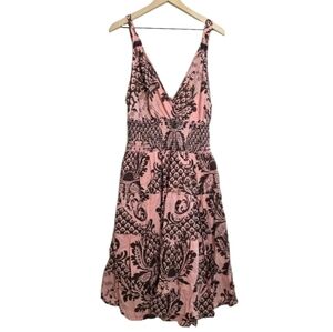 Cassee's Midi Dress V Neck Sleeveless Tank Flowy Pink Brown 2X